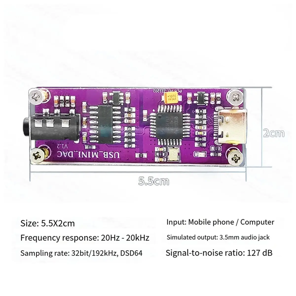 

N94R S008 USB мини-портативный ЦАП-декодер, усилитель для наушников 127 дБ, Hi-Fi, низкий уровень шума, внешняя звуковая карта DIY