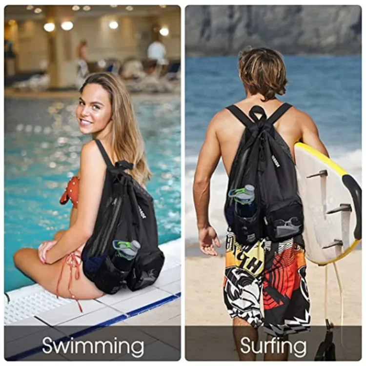 In stock new swimming bag mesh drawstring backpack with wet bag beach backpack Portable waterproof gym exercise equipment bag