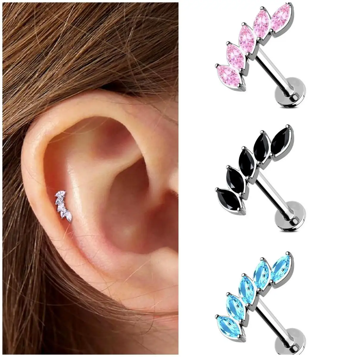 Pendientes de labio multicolores de aleación de titanio, joyería piercing de circonio