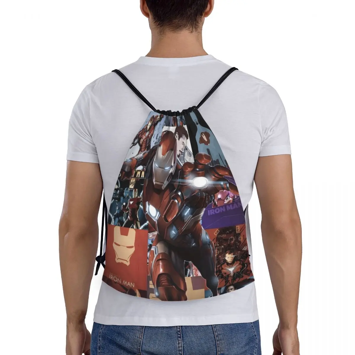 Iron Man Drawstring Back Pack Bag Travel Storage Package Teenagers Beach Tote Bag School Sport Shoe Bag Portable