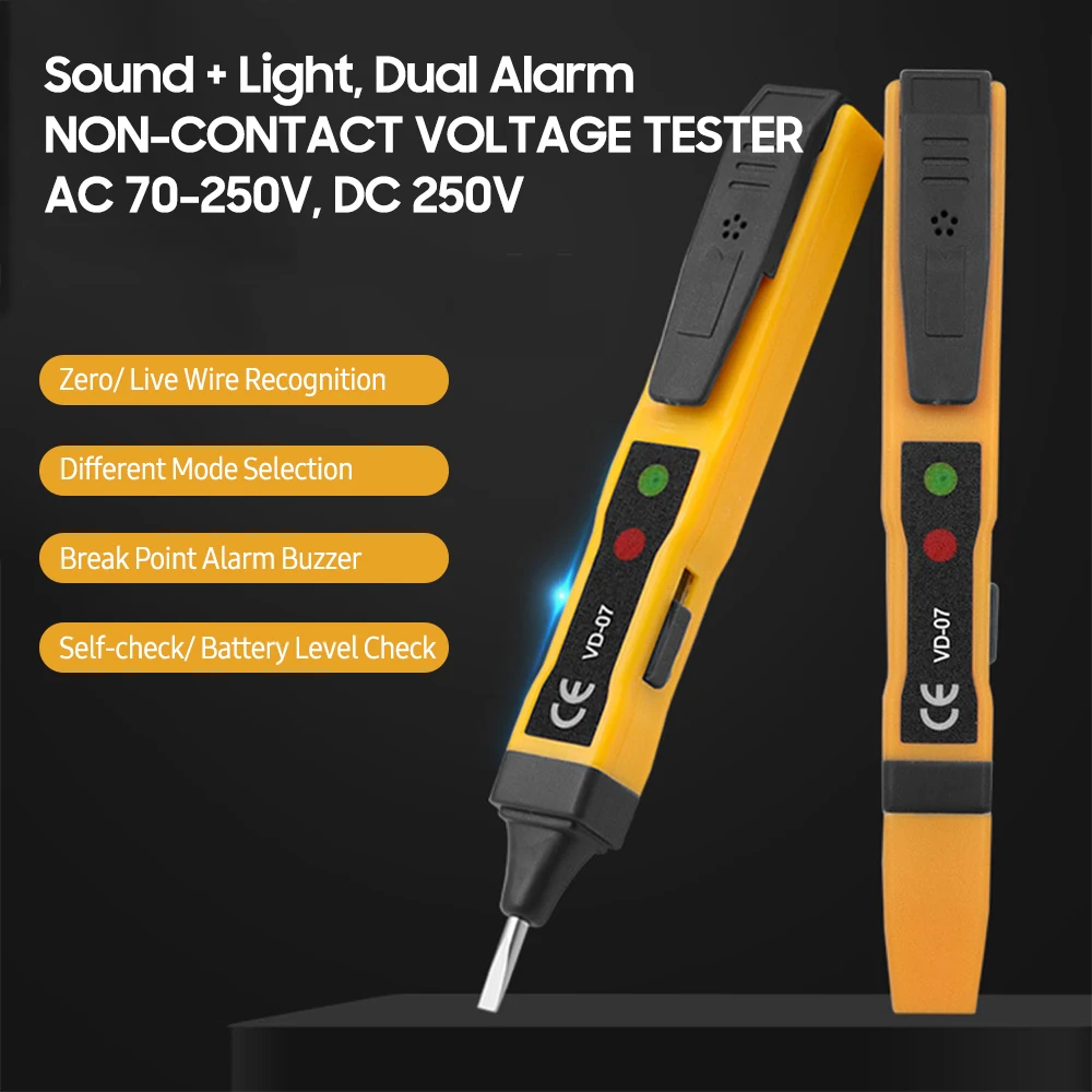 Non-contact AC Voltage Tester Pen AC 70-250V DC 250V Portable NCV Detector with Sound Light Dual Alarm, Zero/ Live Wire Recognit