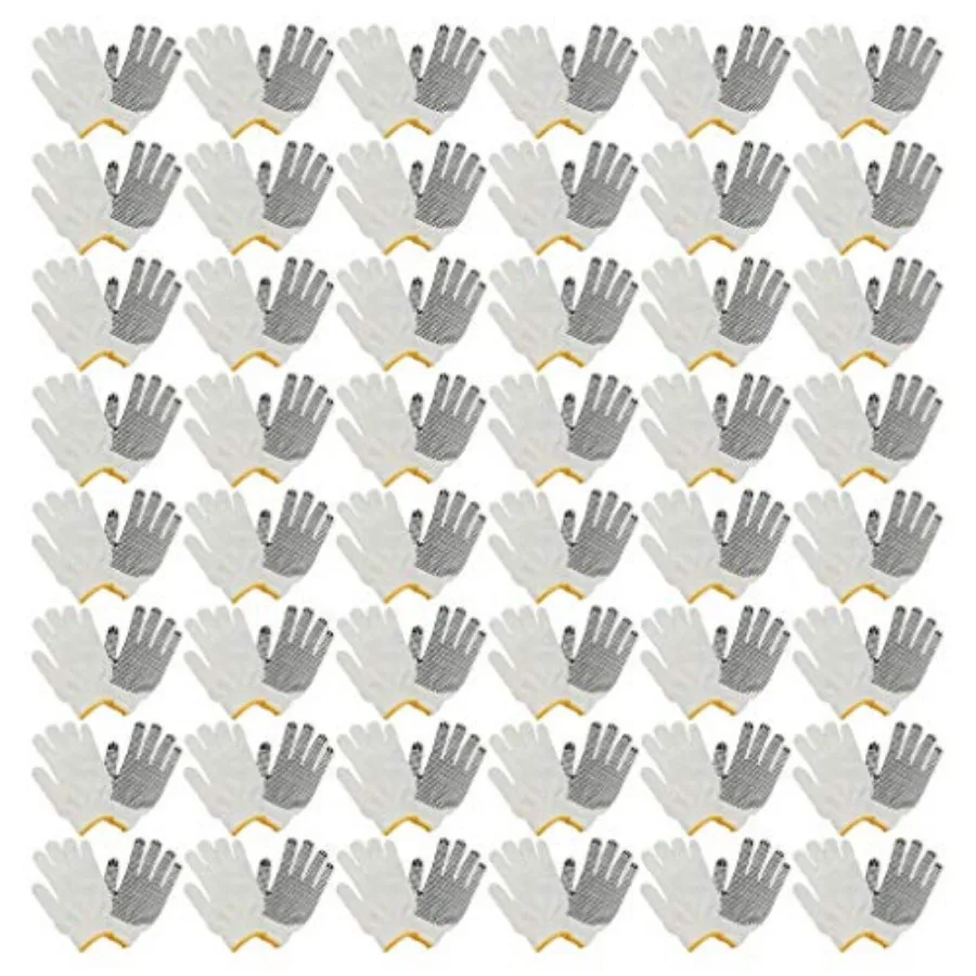 48 Pairs PVC Dotted Knit Work Gloves for Men Women, Comfortable Non Slip Cotton Gloves for General Purpose, One Size Bulk 48 Pa