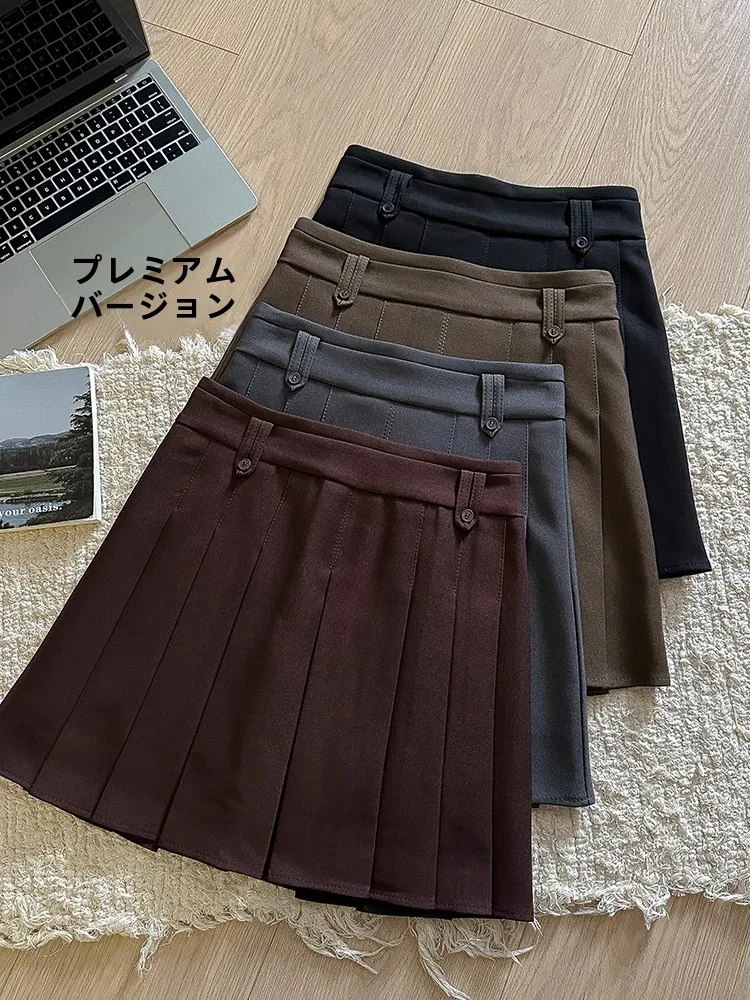 

High Waist Pure Color A-Line Skirt Korean Sle Commute Pattern Anti-Light f-length Pleated Women's Faion College S...