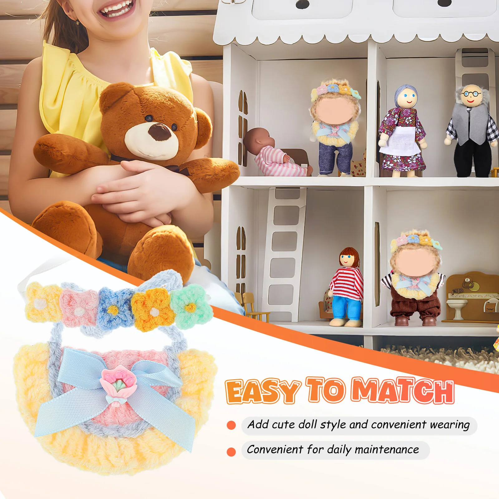 1 conjunto de acessórios para bebê de 17cm, babador com faixa floral para adereços fotográficos e roupas de bebê, roupas de brinquedo