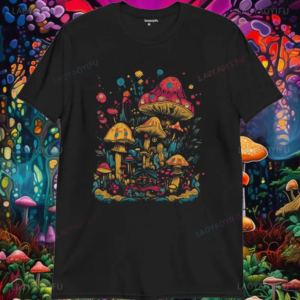 Psychedelic Magic Mushrooms LSD Trippy Mens Cotton T-Shirt Tee Top Unisex Comfortable Outdoor Printed Short-sleeved Clothing