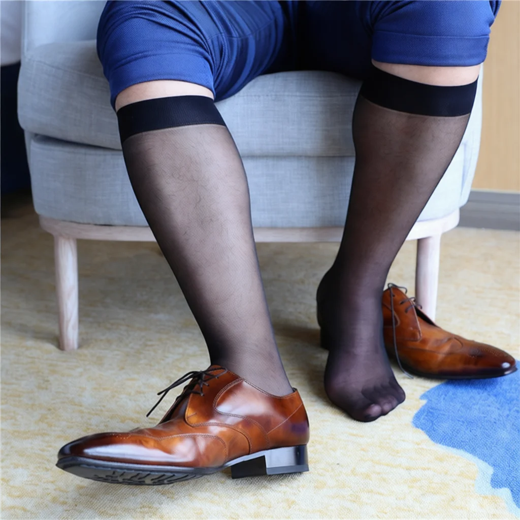 Mens Thin Silk Mid Calf Socks Black Navy Business Dress Hosiery Nylon Breathable Formal Office Wear Anti Odor Comfortable