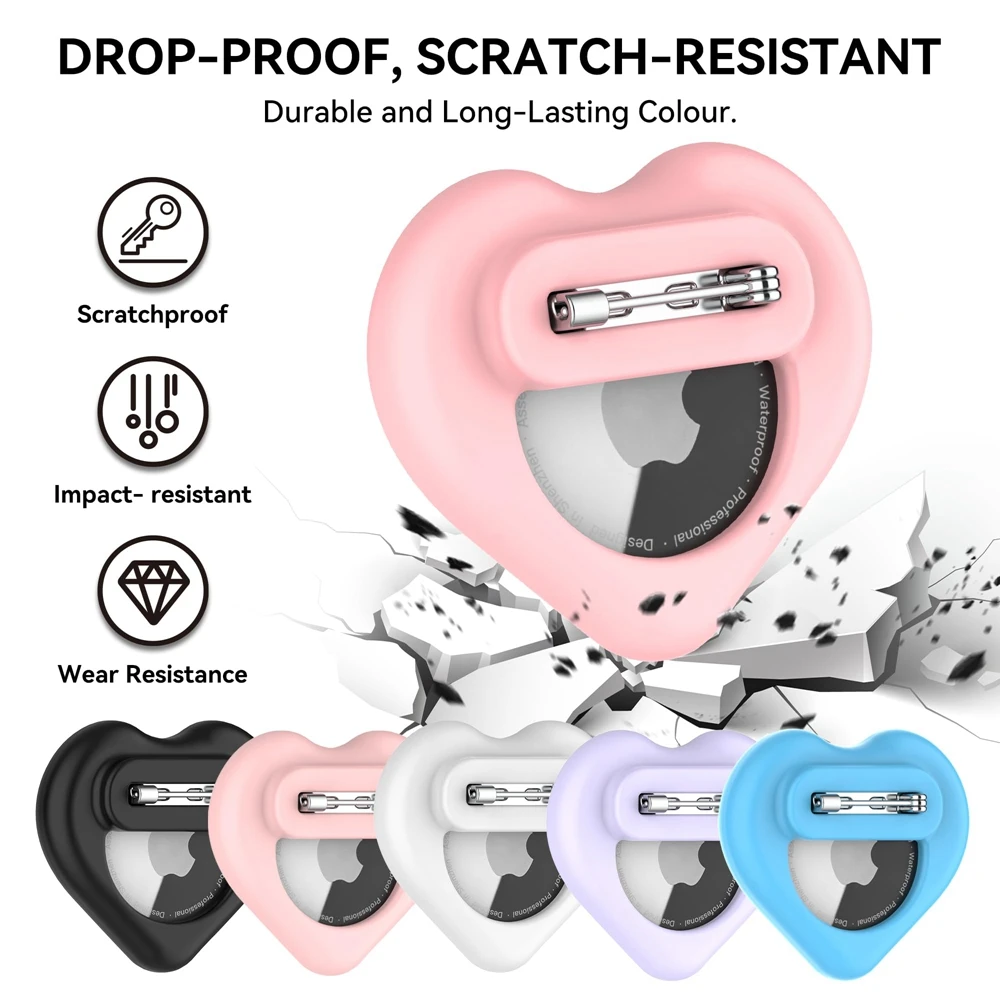 ハートブローチカバー エアタグホルダー用 隠しシリコンケース 子供、高齢者、荷物、衣類用 エアタグトラッカーアクセサリー