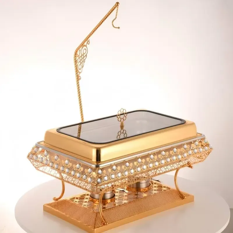 Hot Sell 9L Covered Golden Diamond Stainless Steel 201 Heating Hanging Chafing Dish Catering Set Wedding Hotel
