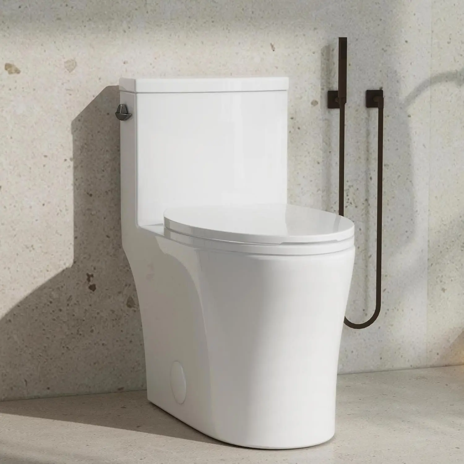 

KE KING One Piece Toilet with Powerful Flush, Compact Toilet Elongated Side Lever Flush 1.28 GPF, Sleek Design White Toilet Bowl