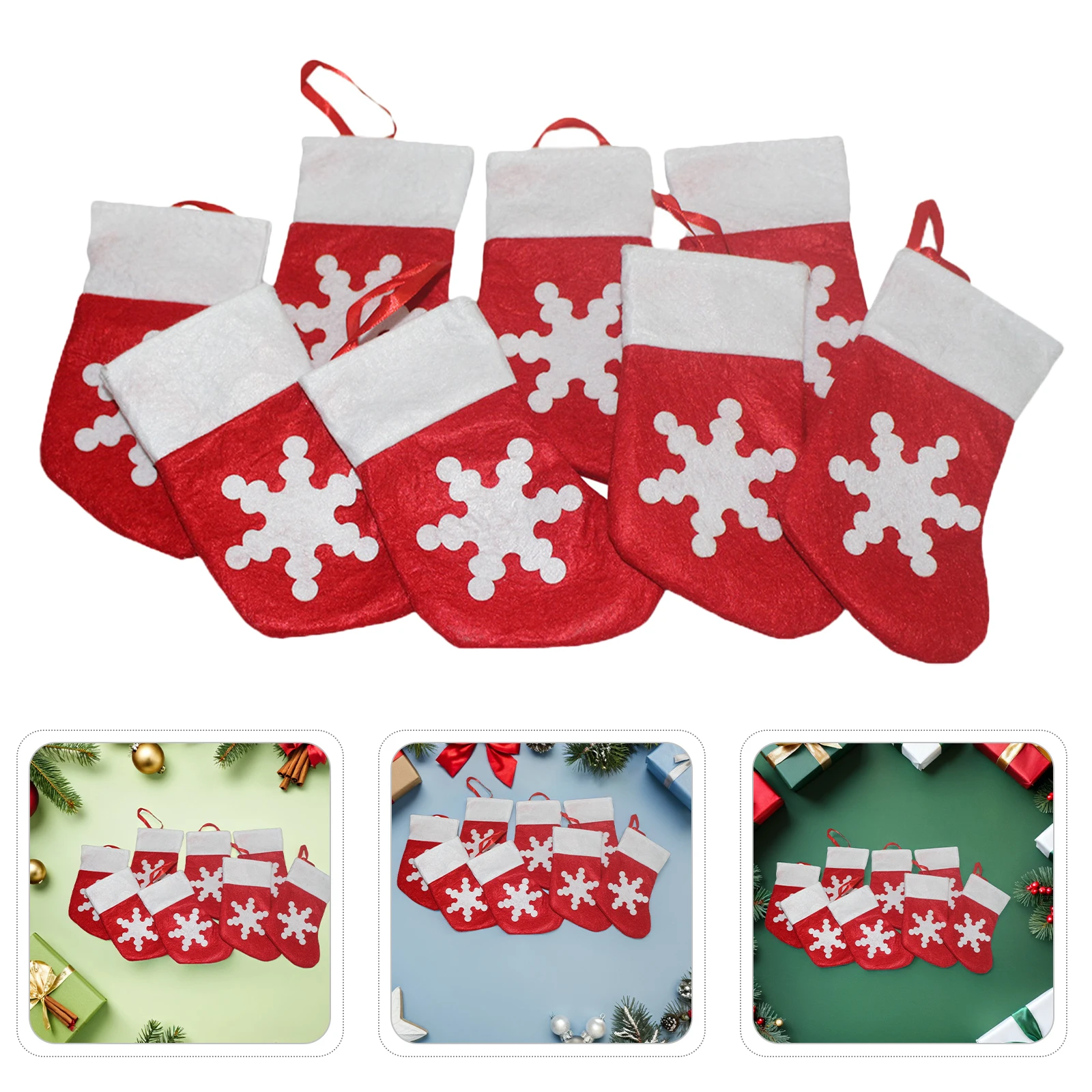 Mini bas de noël flocon de neige, 24 pièces, porte-vaisselle, petites pochettes à bonbons, sacs cadeaux pour fête de vacances, collations