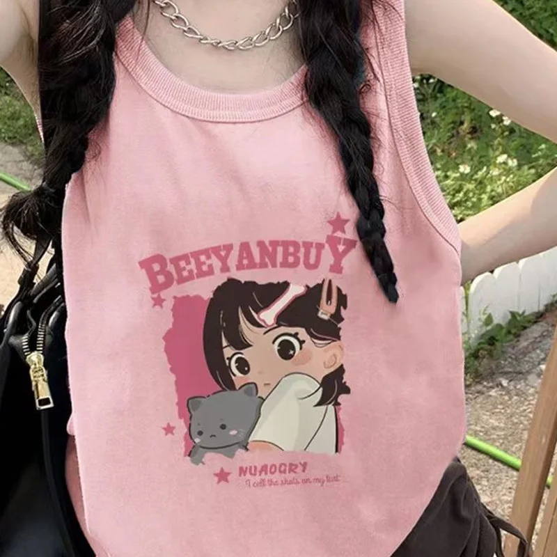 Jerseys sin mangas para mujer, Tops holgados con cuello redondo, camisetas de estilo joven a la moda, 2024