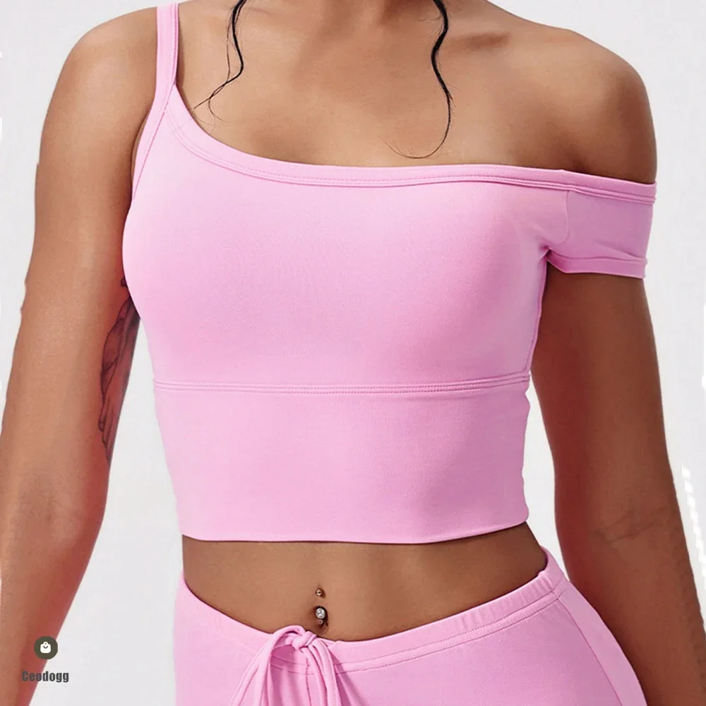 

Breathable Sports Bra Fitness Top Sexy Women Single Shoulder Yoga Bra Shockproof Top Push Up Sport Bra Gym Workout Crop Top XP08