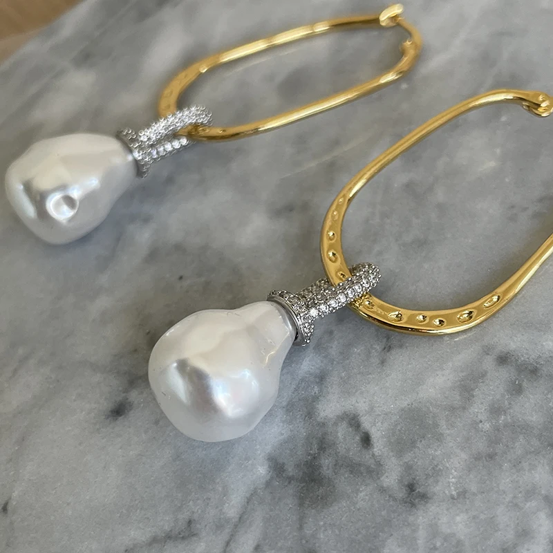 Baroque pearl big circle hoop earrings for women statement earrings vintage minimalist jewelry elegant party jewelry 2024