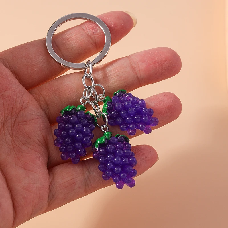 Cute Resin Simulation Fruit Keychain Grape Key Ring Pendant for Car Key Holder Women Girls Handbag Decor Handmade Jewelry Gift