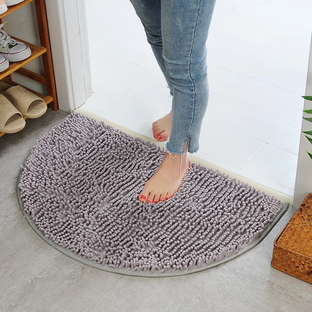 Half Round Bath Bathroom Rug Carpet Floor Mat Non Slip Absorbent Shower Mats Semicircular Velvet Carpets