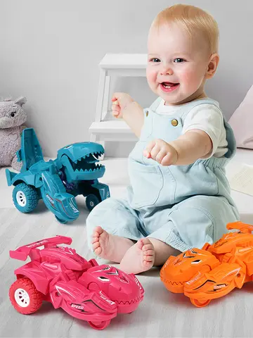 2 IN 1 Dinosaur Deformation Car Model Toy For Boys One Step Action Collision Transformation Mini Vehicles Toy Gift for Children