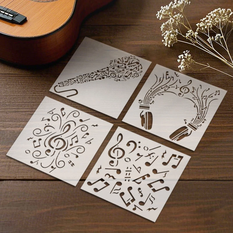 YOMDID 4pcs Creative Music Notes PET Painting Stencil Reusable DIY Music Symbols Airbrush Graffiti Decorative Templates