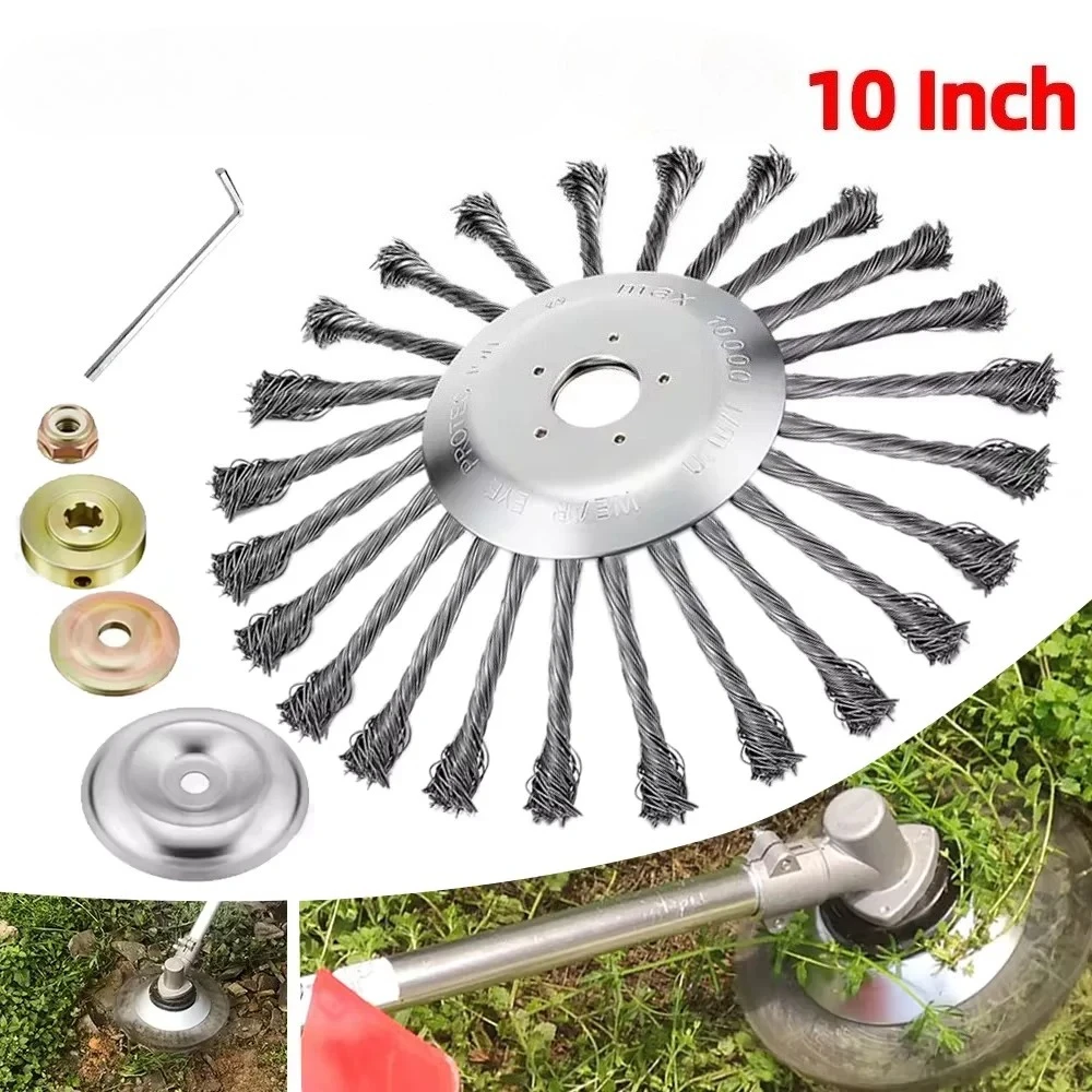

10 Inch Steel Wire Wheel Brush Universal Garden Grass Trimmer Head Removal Rust Weed Brush Cutter Head Lawn Mower Brush Cutter