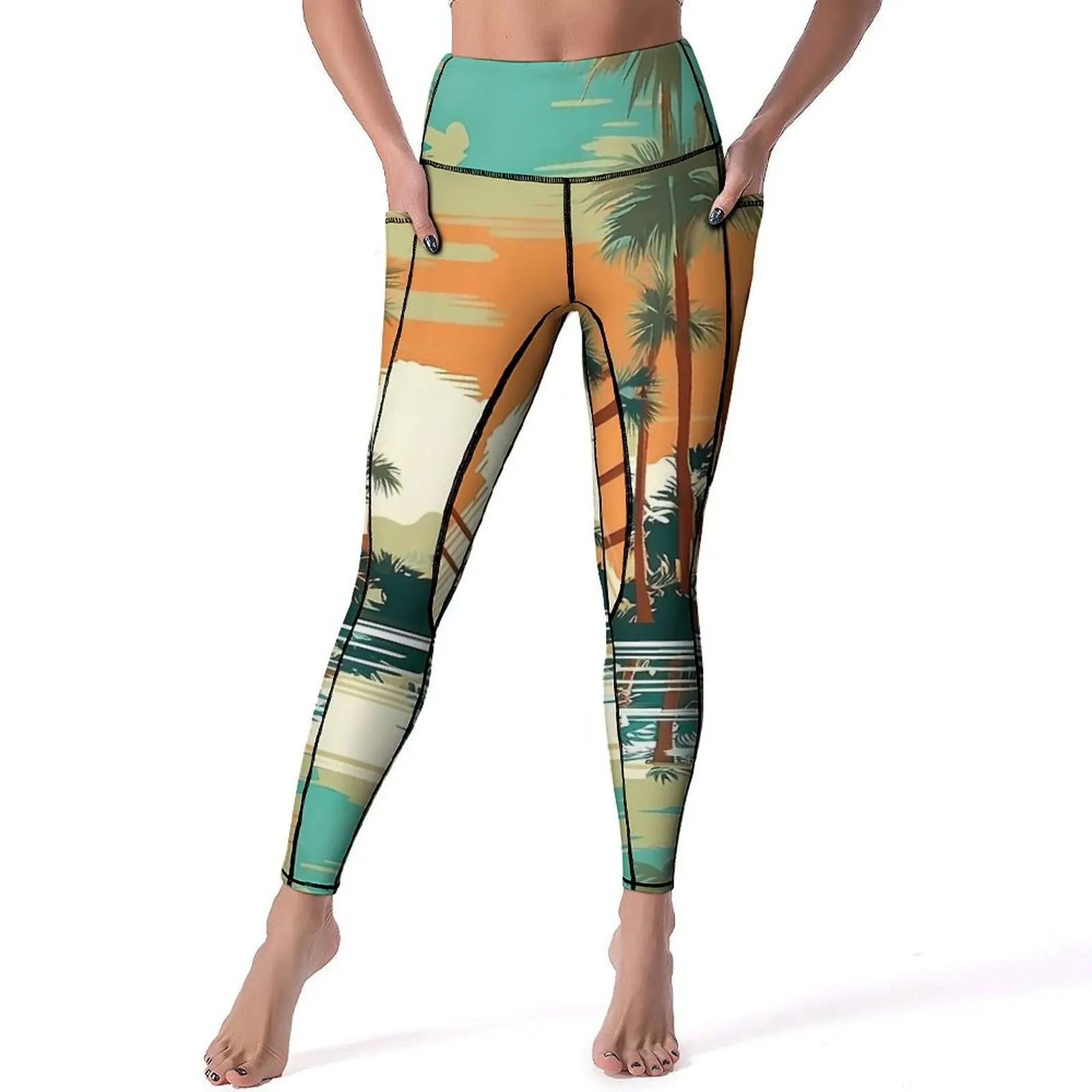 Hawaiian Yoga Pants Florida Travel Poster Leggings Sexy High Waist Breathable Yoga Sports Tights Quick-Dry Running Leggins