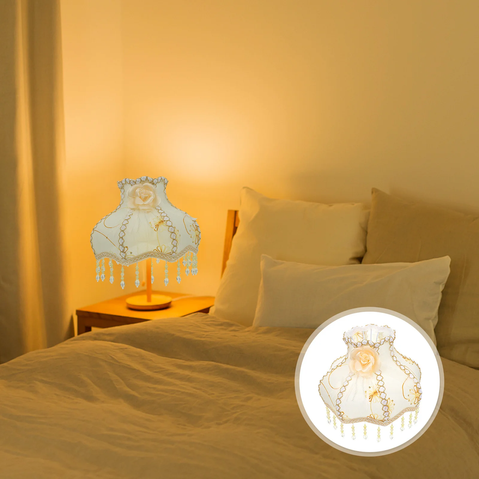 

Cloth Lampshade High Quality Dustproof Decorative Cover For Bedroom Living Room Light Fixture Durable Lace Bead