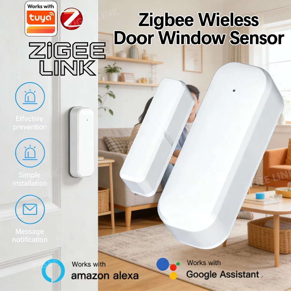 

ZigBee Door Window Sensor Smart Magnetic Alarm Detector Real-Time Open Closed Monitoring Works with Tuya Smart Life Alexa Google