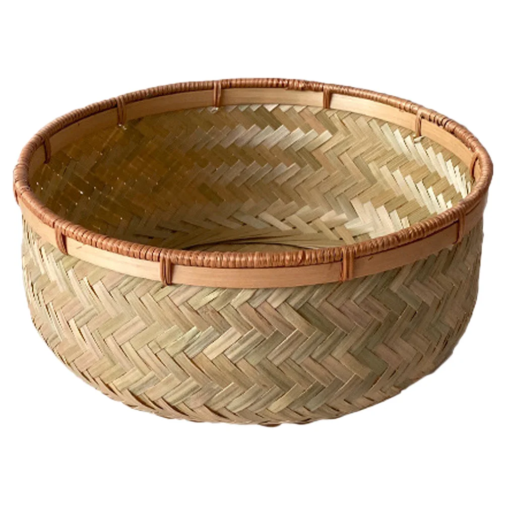 

Bamboo Storage Basket Unique Hand Woven Design Desktop Organizer Versatile Fruit Bread Snack Tray Woven Basket for Home Storage