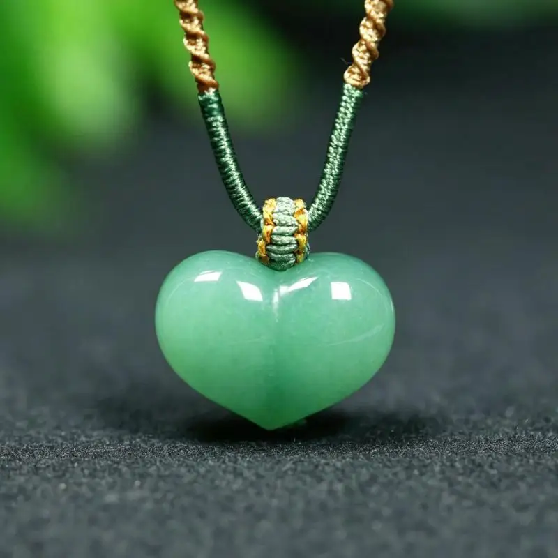 Natural Myanmar Jadeite Green Burmese Jade Love Heart Pendant Necklace Men Women Genuine Grade A Burma Jade Lucky Charms Amulets