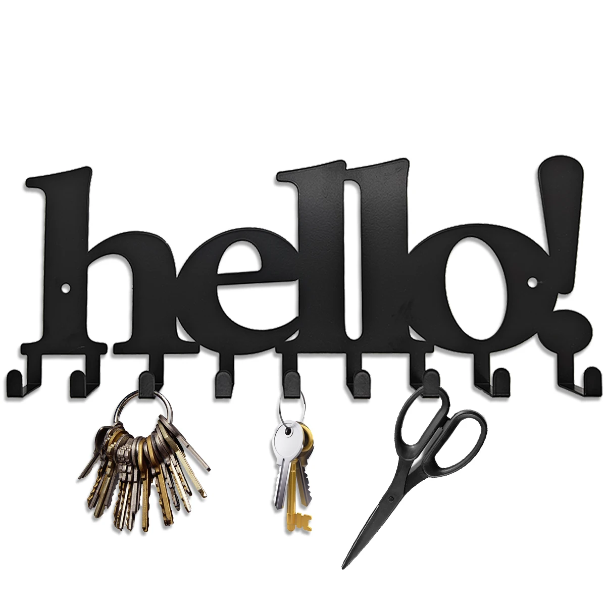 

Hello Metal Key Hooks Black Key Holder Coat Hanger 9 Hooks Coat Rack Modern Wall Hangings Entryway Coat Rack Home Decoration