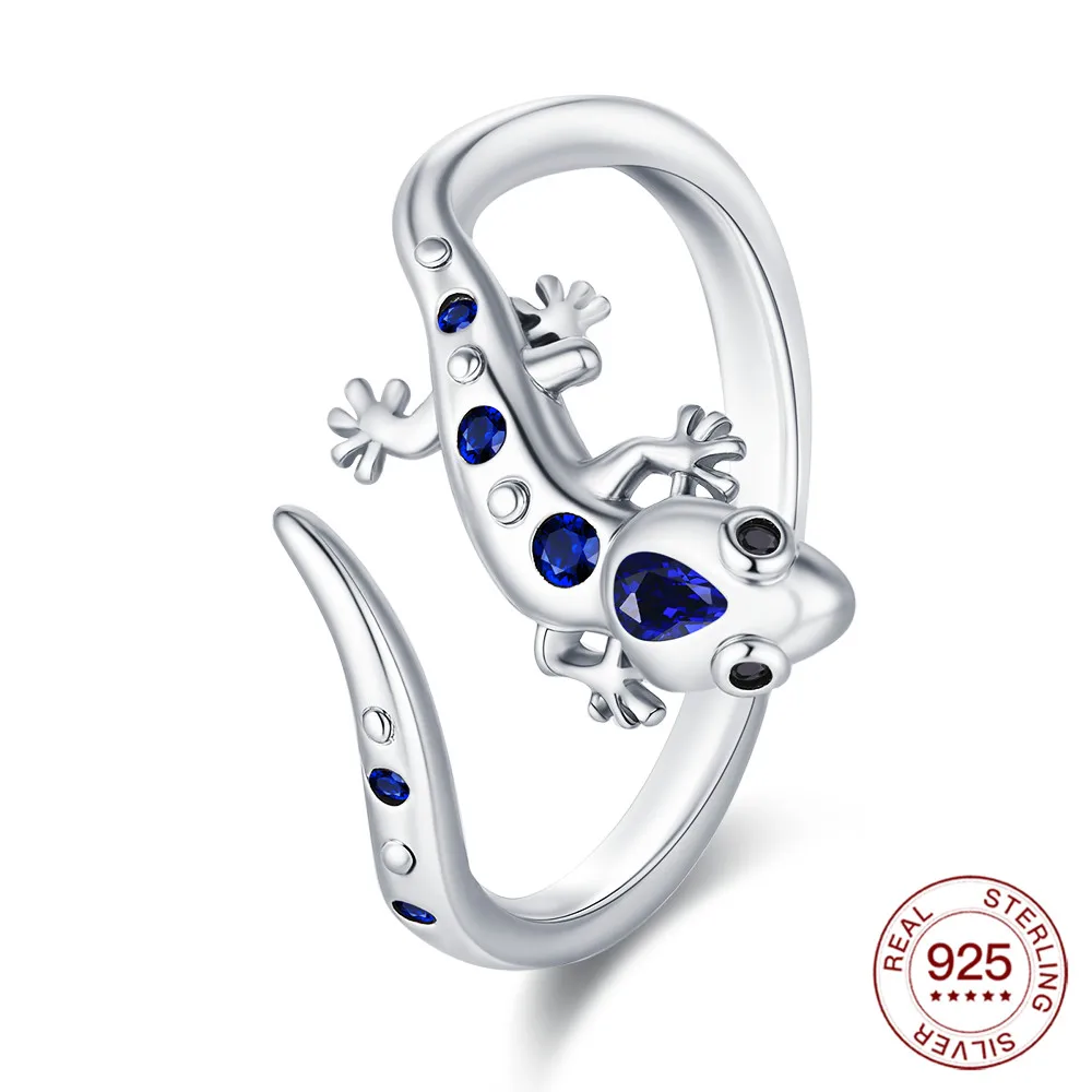 Women's 925 Silver Gecko Snake Scorpion Open Ring, Luxury Zircon