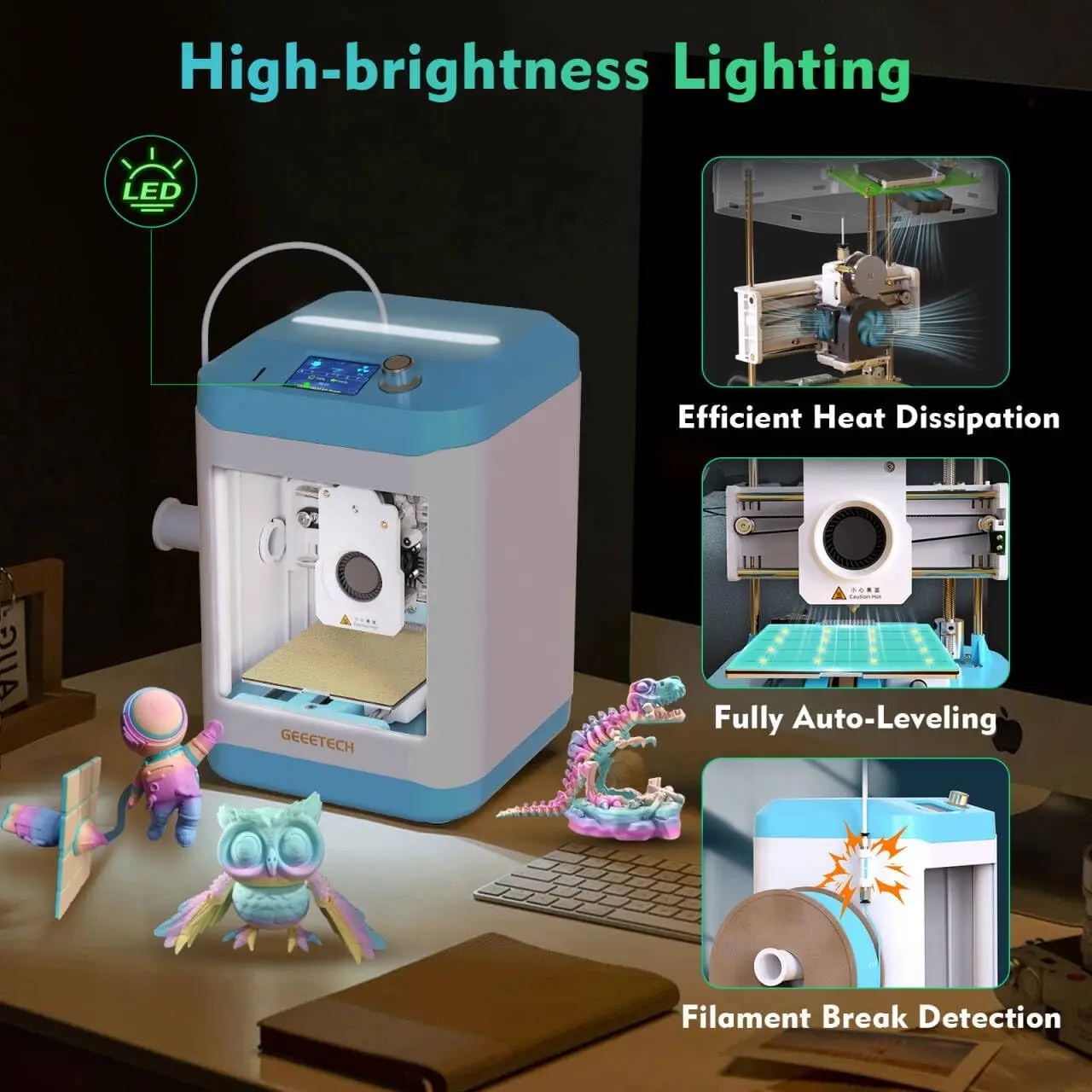 Geeetech M1 3D Printer for Kids and Beginners, Mini 3D Printers with Auto Leveling,High Speed and Fully Open Source