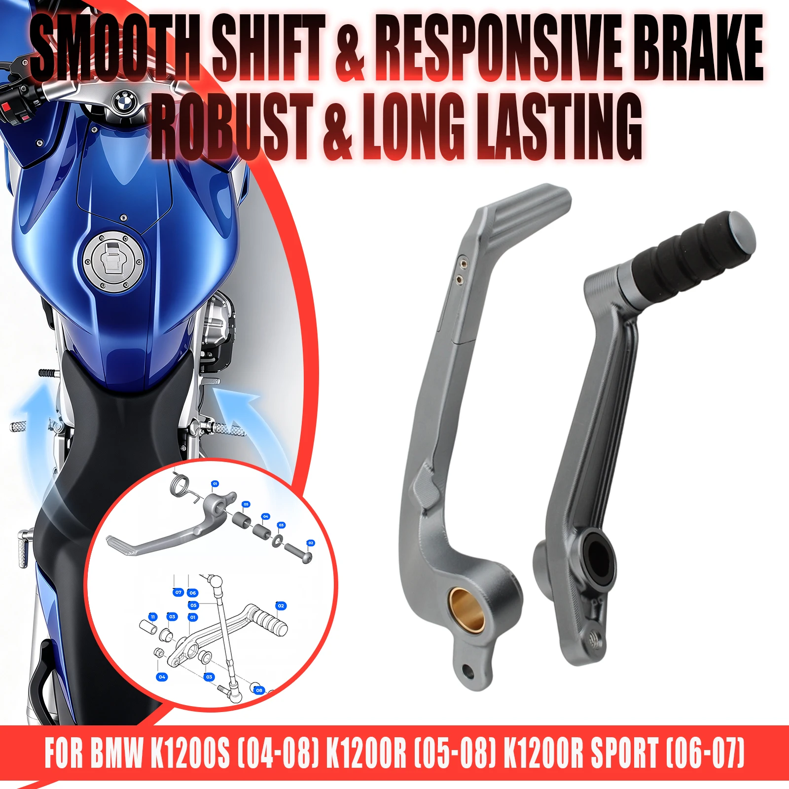 For BMW K1200S K1200R Sport Upgrade to CNC Aluminum Motorcycle Gear Shift Lever And Rear Foot Brake Pedal Lever Arm