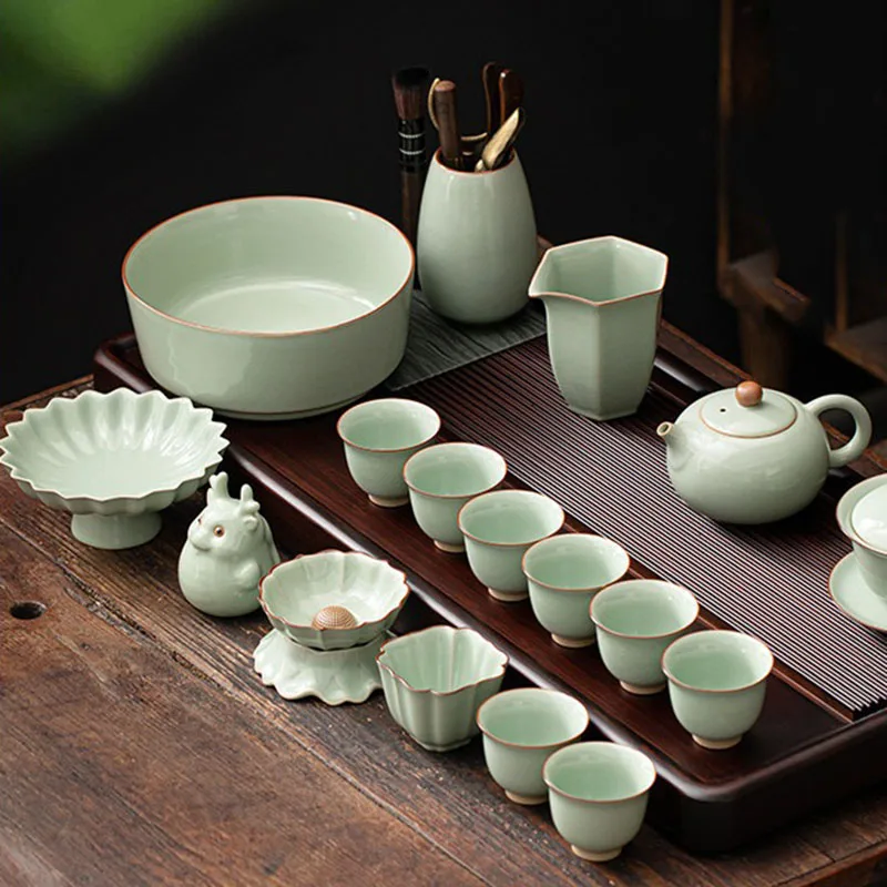 

Accessories Tea Tray Modern Ceramic Decoration Gongfu Big Tea Storage Rectangle Serving Home Office Bandejas Apilables Teaware