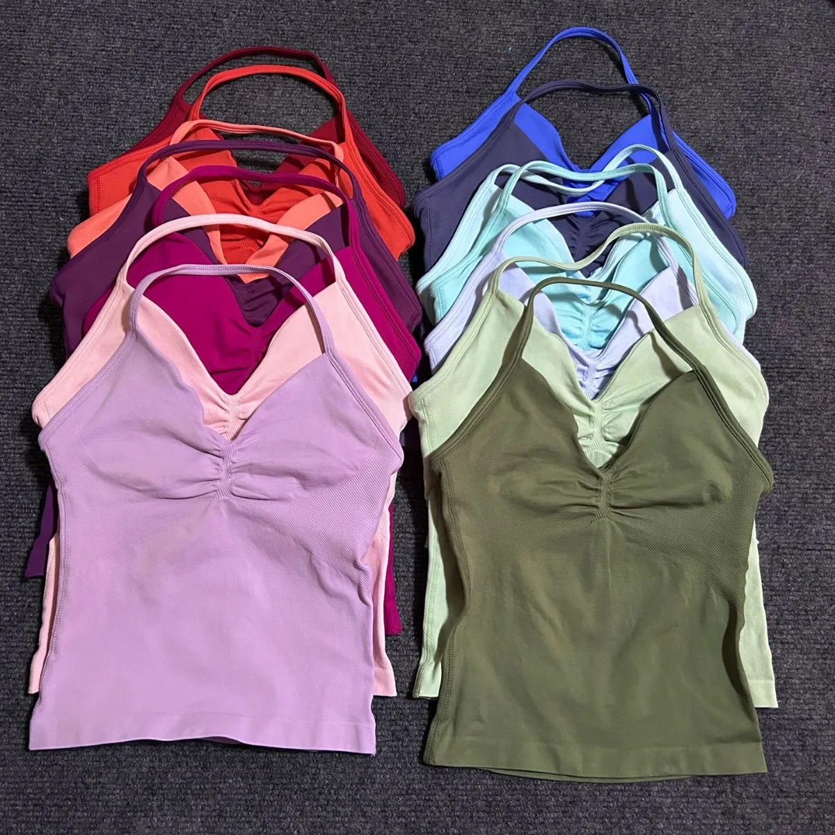 

‌Women's High Stretch Nylon Seamless Halter Sports Bra Slim Fit Padded Yoga Top w/ Back Enhancing Design Female Gym Clothes