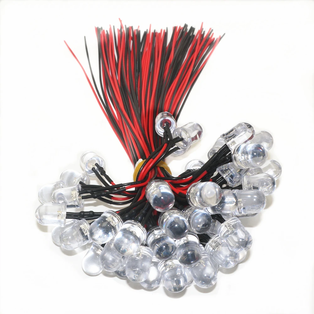 50pcs/lot DC5/12V F3/5/10mm 20cm Round Pre-Wired Water Clear LED Light Lamp Bulb Prewired Emitting Diode For DIY Home Decoration