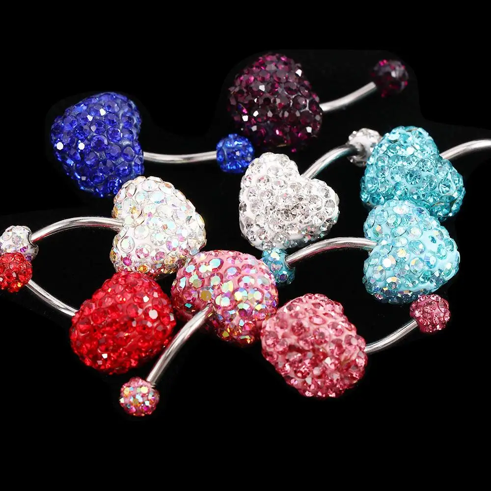 Colorful Heart Crystal Belly Button Rings Surgical Steel Belly Bar Navel Piercing Jewelry Hot Summer Women Body Piercing Jewelry