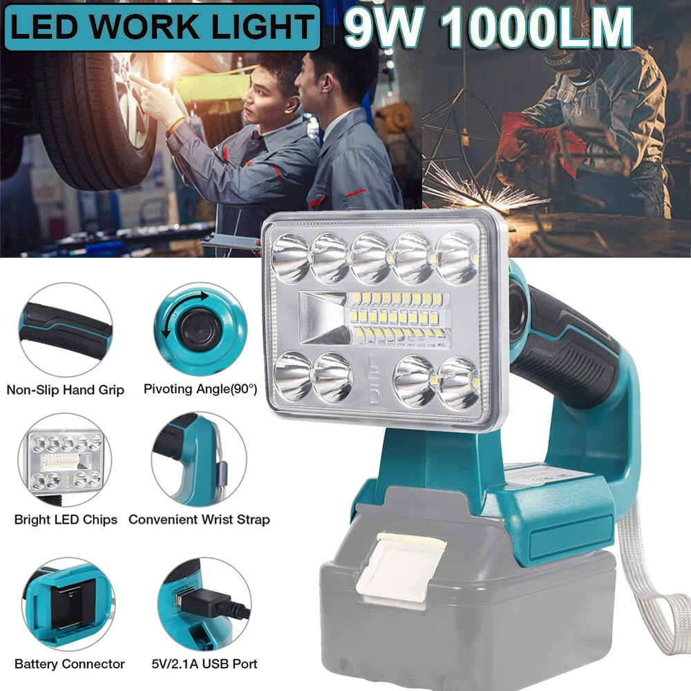 9W 1000LM Flashlight LED Work Light for Makita 14.4-18V Li-ion Battery Handheld Outdoor Camping Spotlight