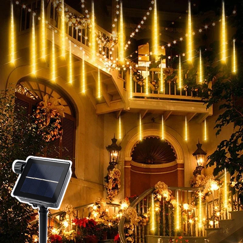 Imagem -03 - Solar Meteor Shower Rain String Led Lights Tube Fairy Light Holiday Guirlanda ao ar Livre Árvore de Natal Decoração do Casamento 30 cm 50cm