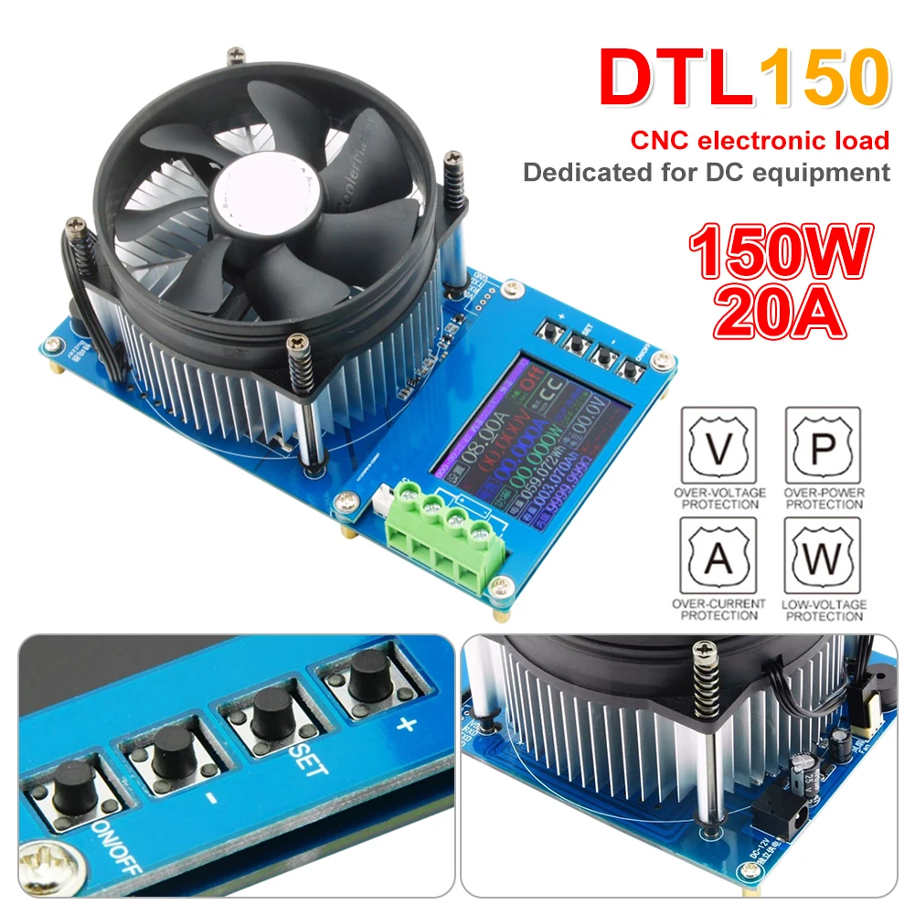 150W 20A Digital Battery Capacity Tester 2.4inch TFT Color Display Adjustable Constant Current Electronic Load Discharge Tester