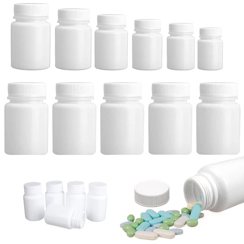 100 szt. 15 ml-100 ml puste białe plastikowe butelki na pigułki z pokrywką przenośne szerokie usta solidne pojemniki podróżne do przechowywania płynów w proszku