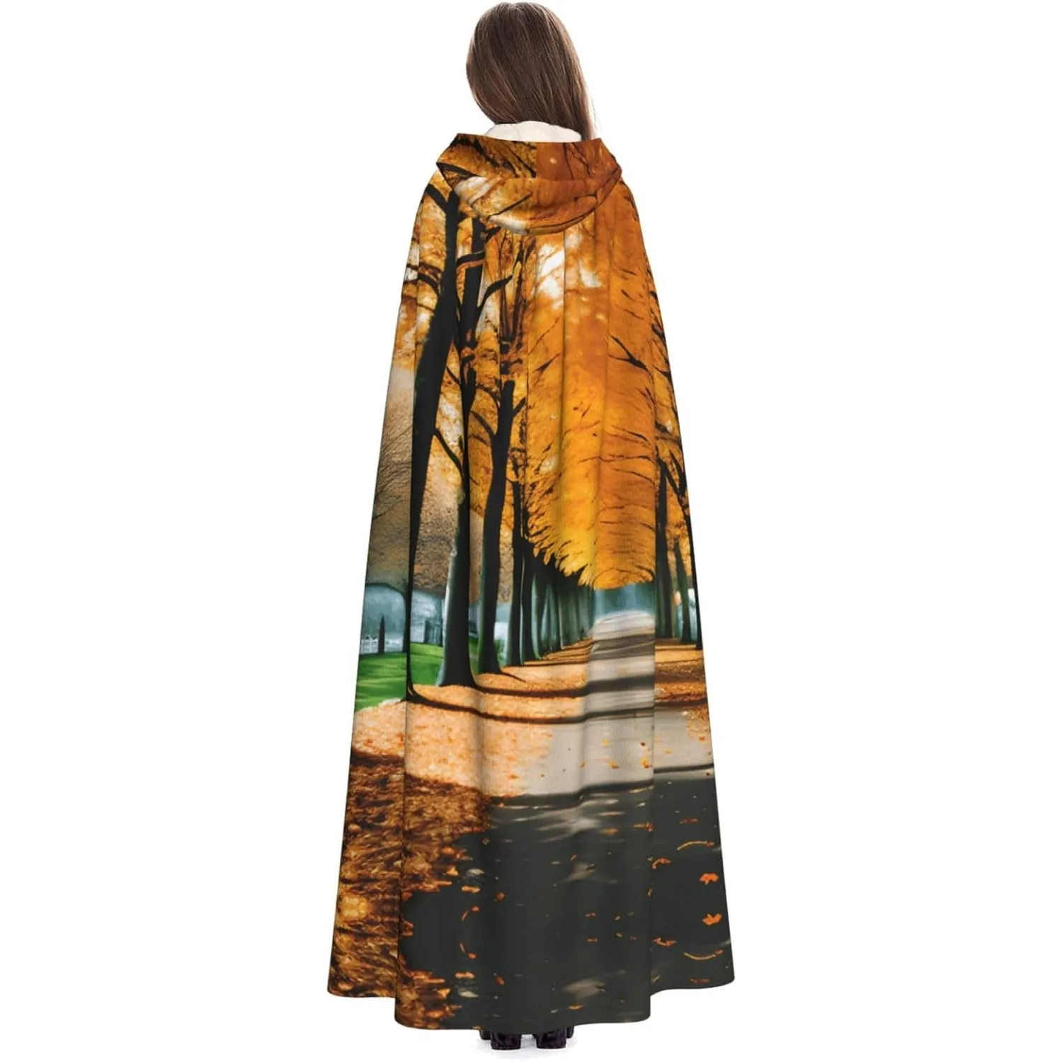 

Осенний плащ с принтом листьев для взрослых, плащ с капюшоном и накидкой ведьмы на Хэллоуин, Рождество, костюм для вечеринки