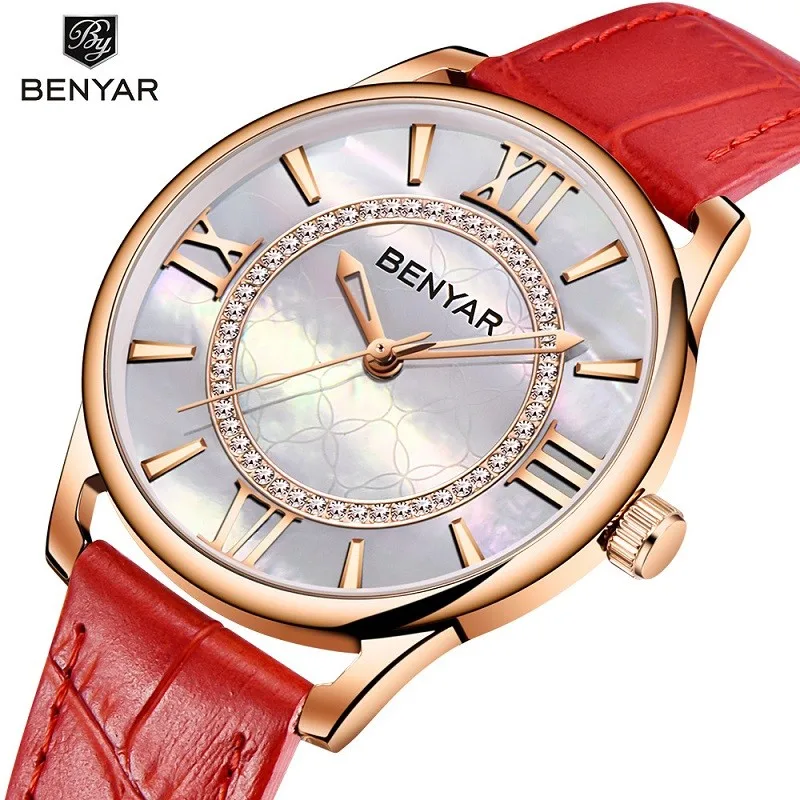 Benyar For Women Watch Fashion Elegant New Wristwatch Lady Top Brand Luxury Quartz Leather Waterproof Montres Femme Reloj Mujer