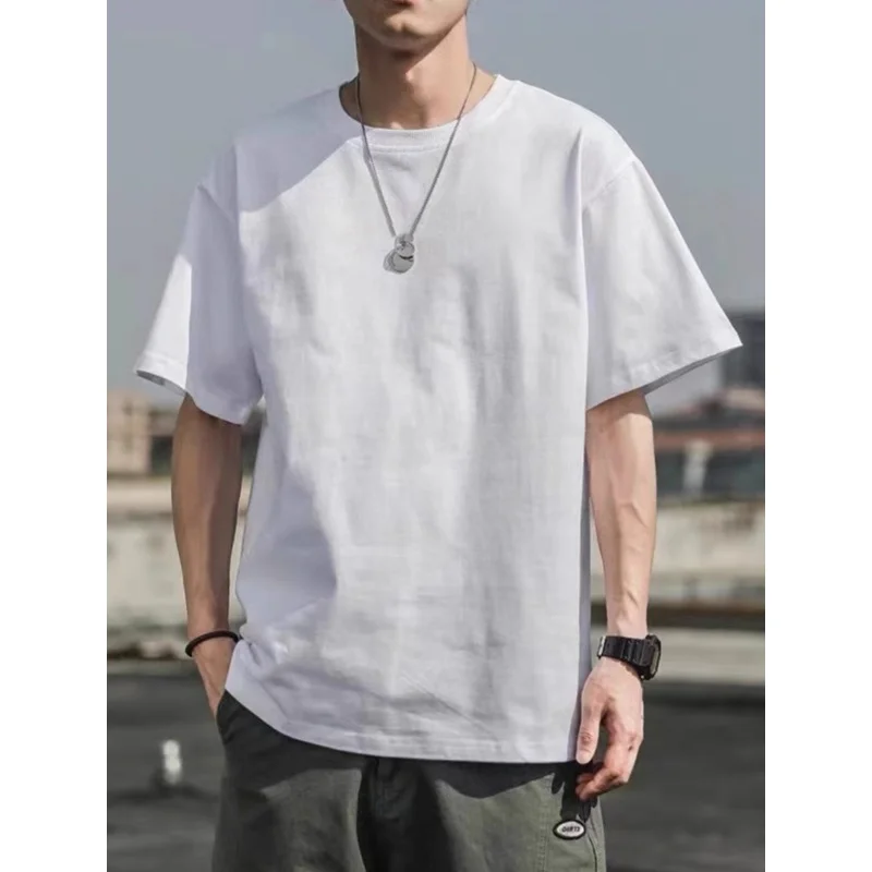 Extra Large 300 Pounds Minimalist Heavyweight Pure Cotton Short Sleeve T-Shirt Unisex Summer Basic Versatile Half Sleeve Top