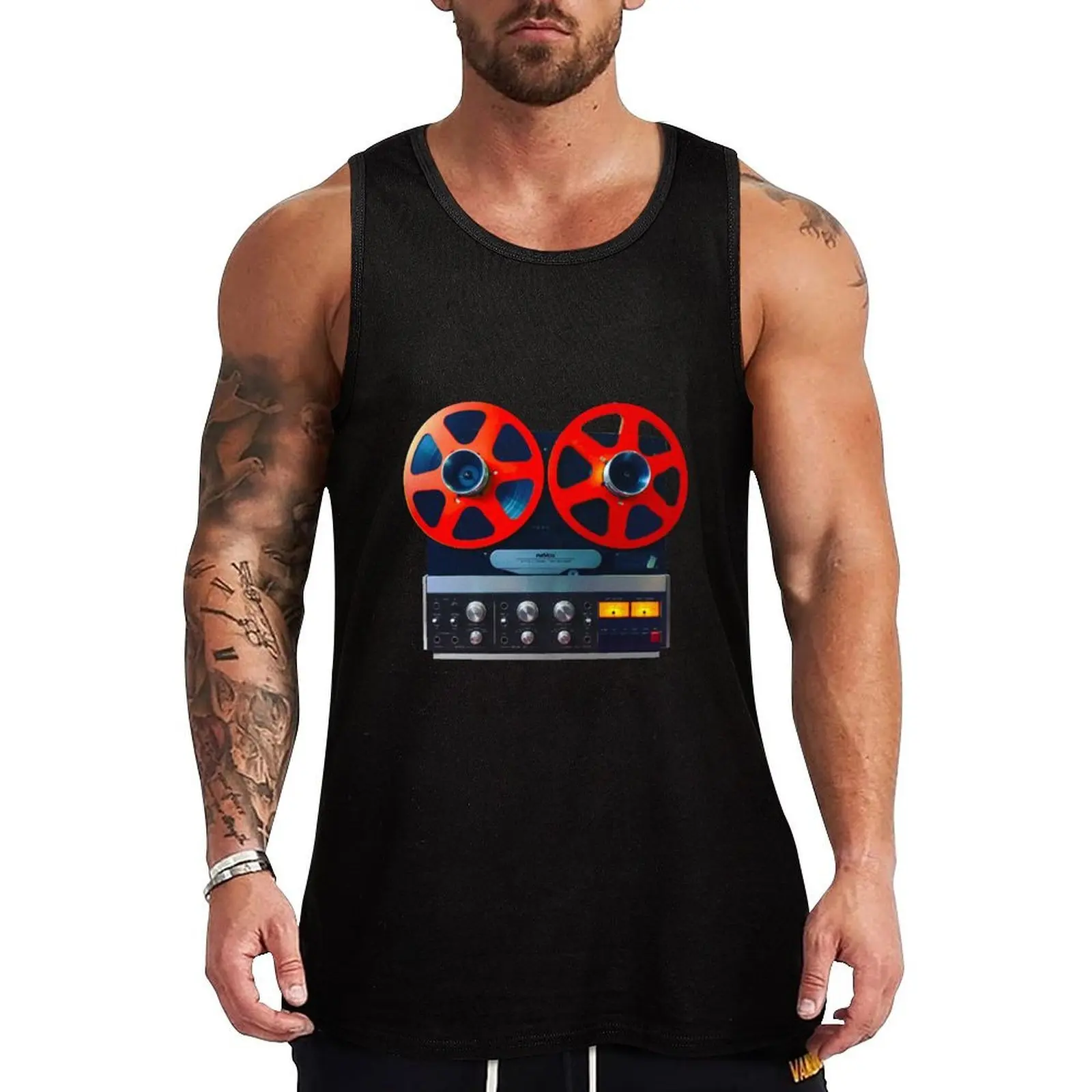 

Vintage reel to reel tape recorder Tank Top Vintage Print Tank Top Retro Graphic Sleeveless Tee