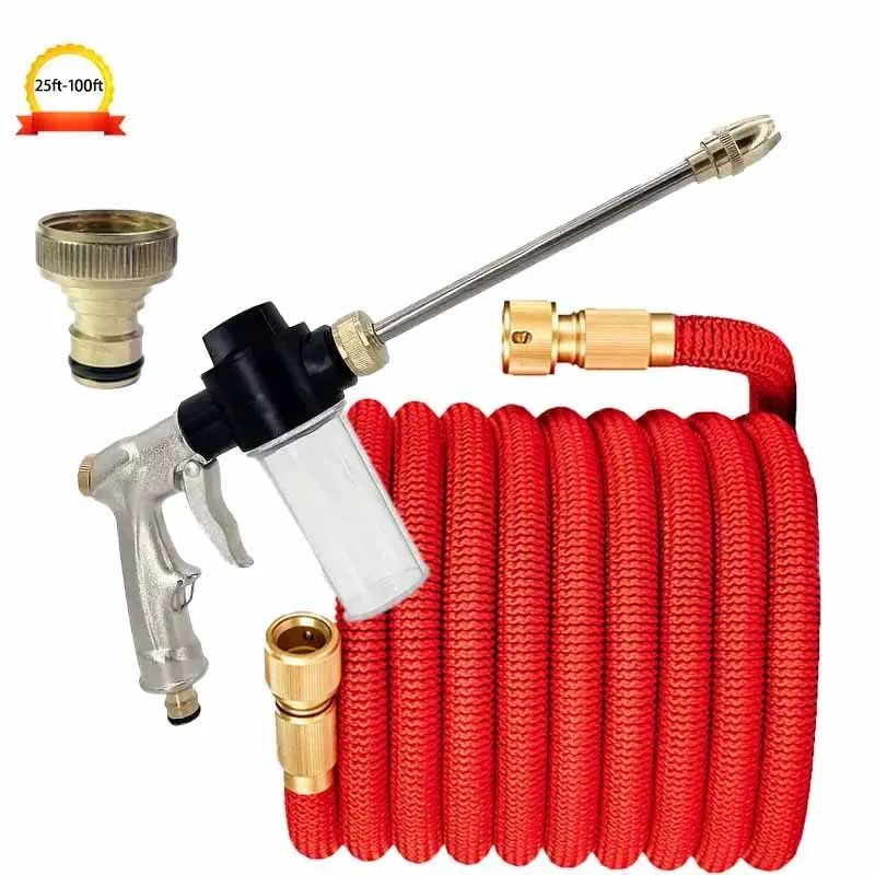 

Expandable Hose With Multi-Function Foam Spray Nozzle Connector For Garden Irrigation Courtyard Cleaning Leak Proof Design