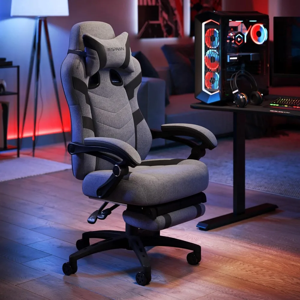Chaise de jeu ergonomique RESPAWN 110 Pro avec repose-pieds, support lombaire et appui-tête pour adultes – Fauteuil inclinable confortable pour le bureau