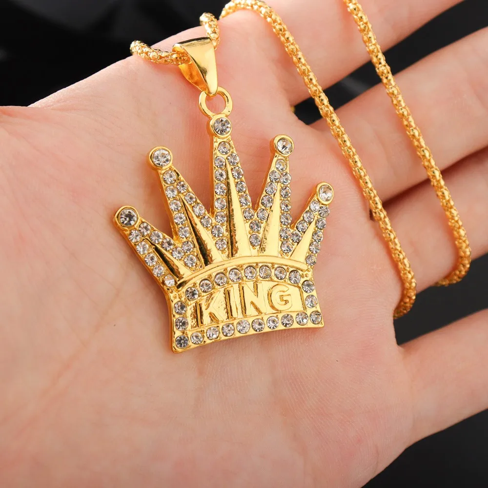 2026 Trendy Zircon Inlaid Crown King Pendant Men's Pendant New Fashion Glamour Jewelry Hip Hop Punk Accessories Without Chain