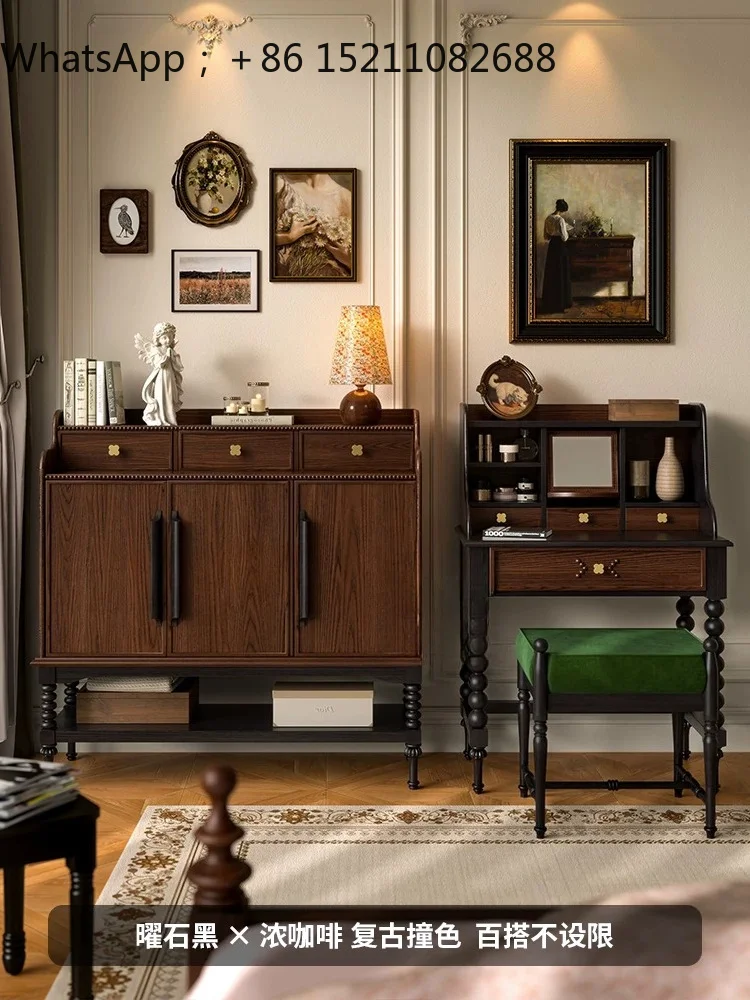 SCY retro solid wood entrance shoe cabinet medium antique storage cabinet household wall entry door balcony storage cabinet