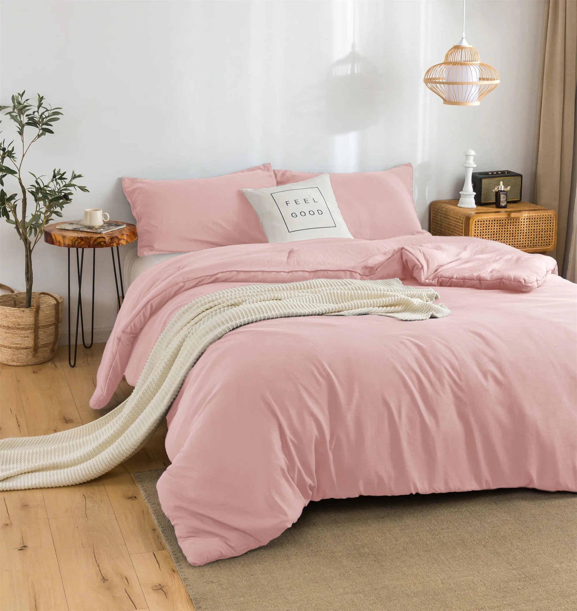 

88inch*92 inch Queen/Full Size summer Bedding comforter set Lightweight Warm Fluff summerUltraSoft Washed Cotton Blush pink