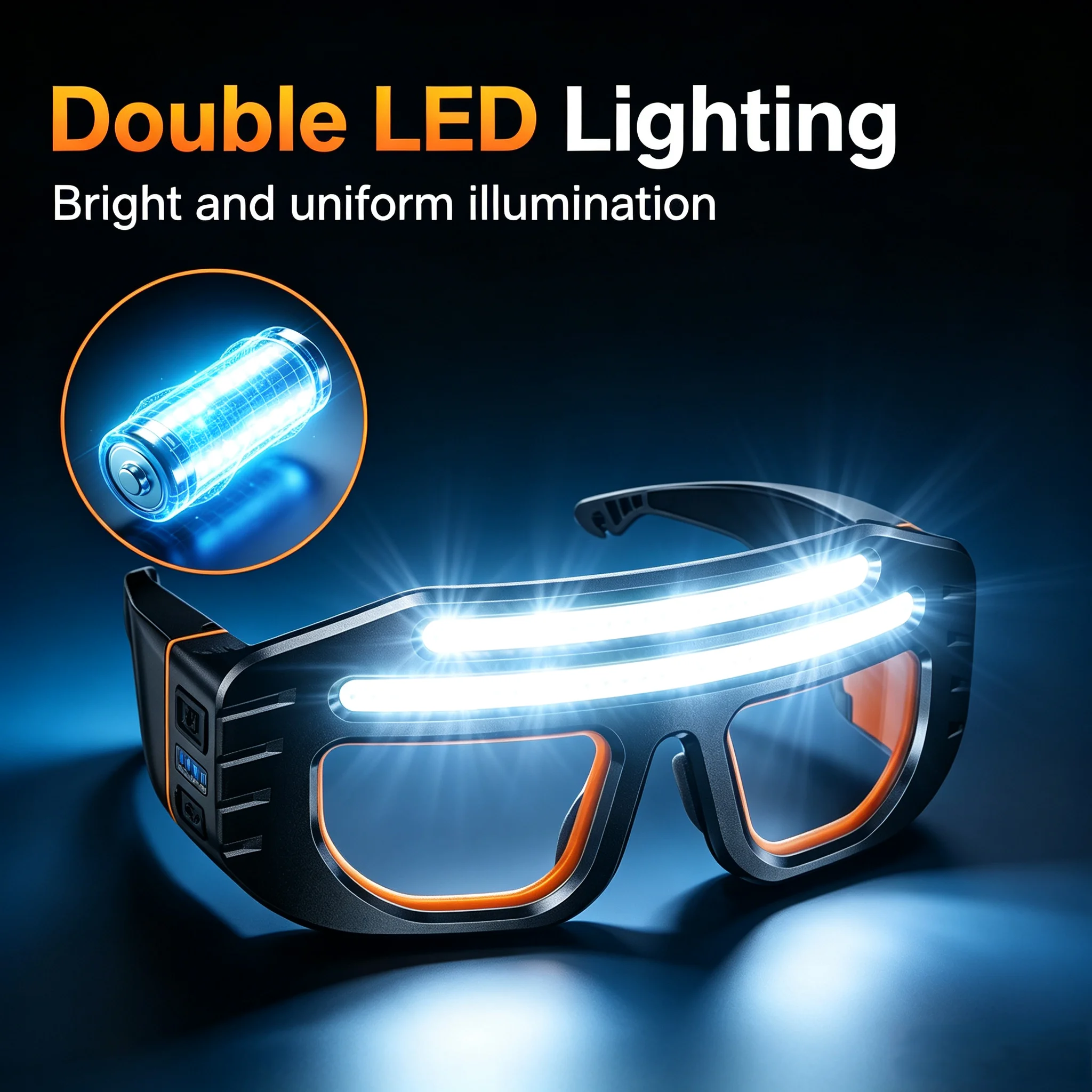 LED Safety Goggles with Double COB Light USB Rechargeable Work Protective Glasses IP65 Waterproof Head Light Eyewear for Repair