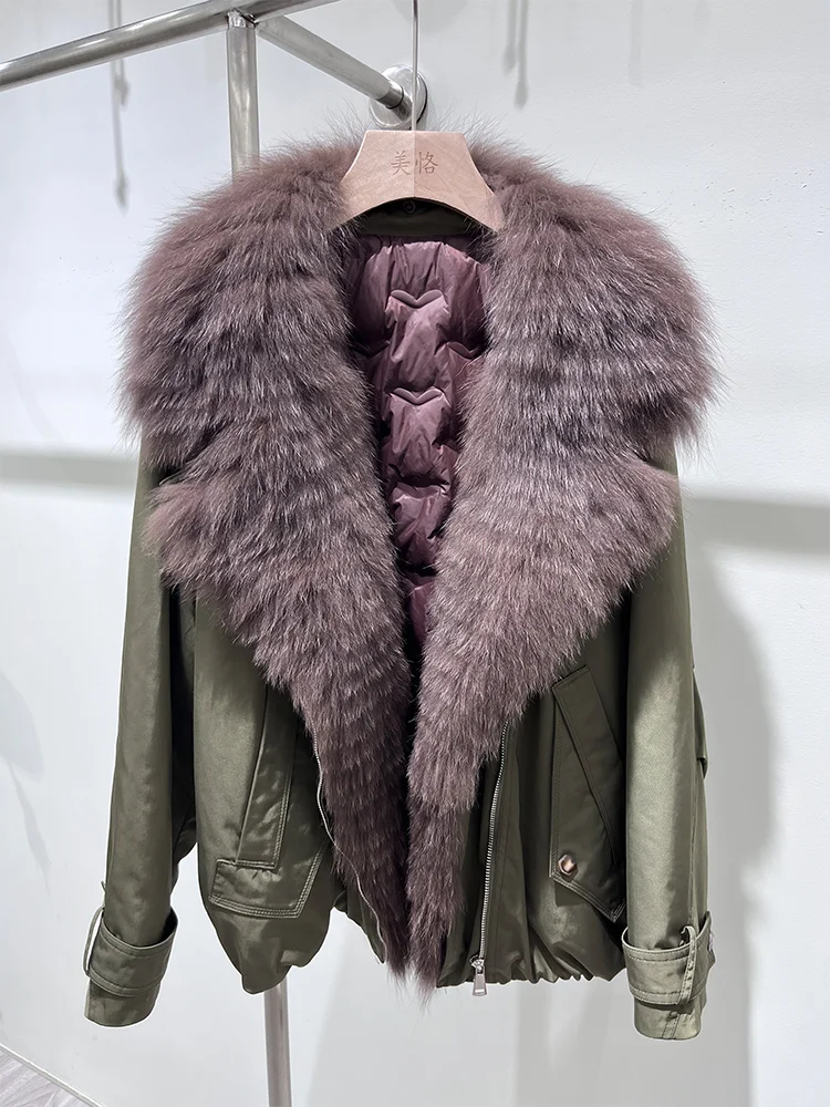 

Real Natural Real Fox Fur Collar Winter Warm Women Goose Down Jackets Puffer Jackets Thick Female Outwear Coats